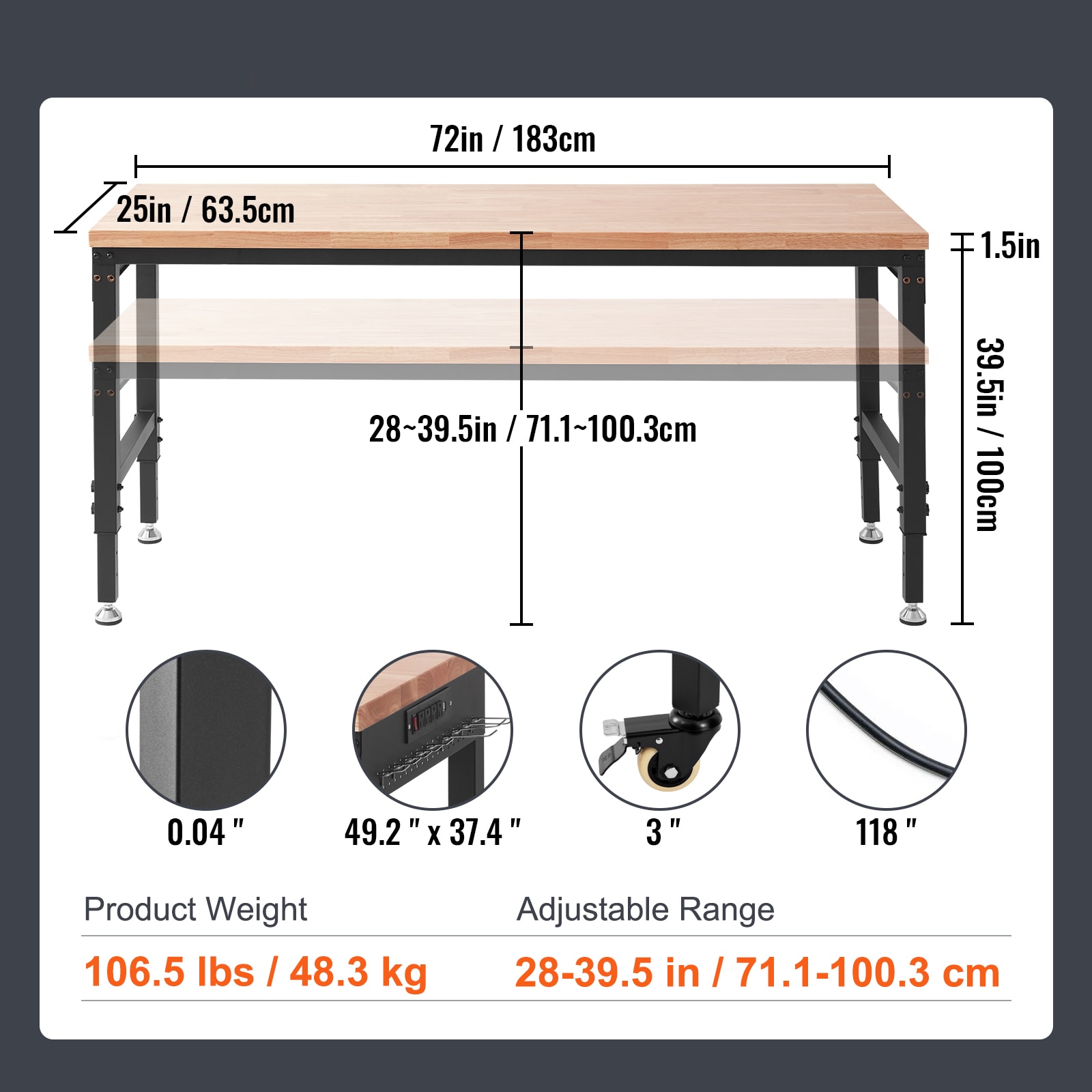 Adjustable Height Hardwood Dining Table With Wheels And Outlets_voghion.com